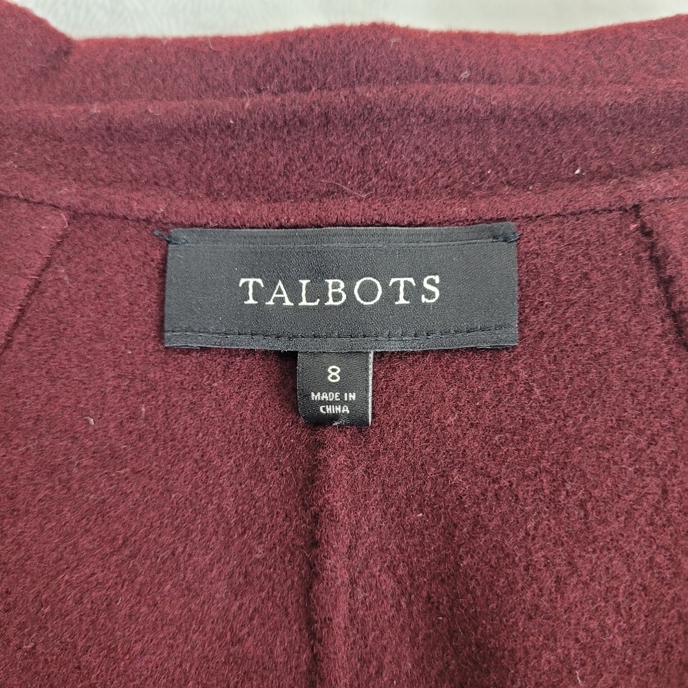 Talbots wool blend fitted maroon burgundy blazer logo buttons pockets office 8 - Picture 2 of 11